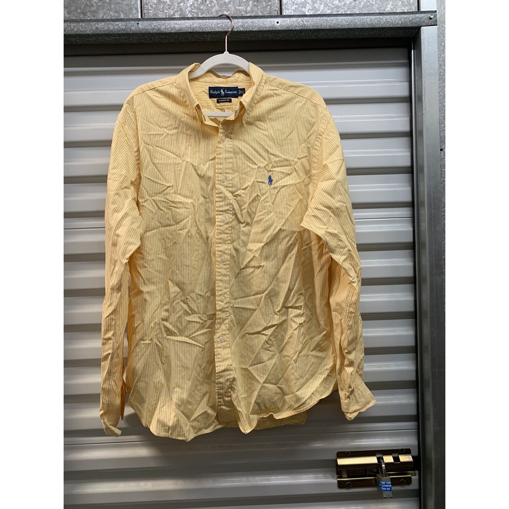 Ralph Lauren Shirt Men's 17 36/37 LS Oxford Yellow Striped Classic Fit